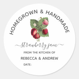 Eigenhandig gemaakte aardbeienjam in een weckpot ronde sticker