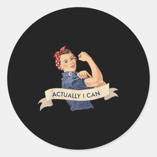 Eigenlijk kan ik Rosie de Riveter Feminist Rosey R Ronde Sticker (Voorkant)