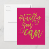 Eigenlijk kun je Motivatie Quote Hot Pink/Gold Briefkaart (Voorkant / Achterkant)