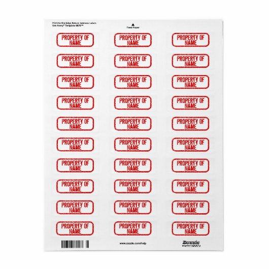 "Eigenschap van" naam gepersonaliseerde stickers (Full Sheet)