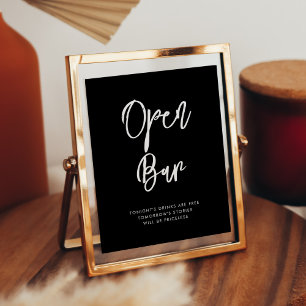Eigentijds modern zwart Open Bar teken Poster