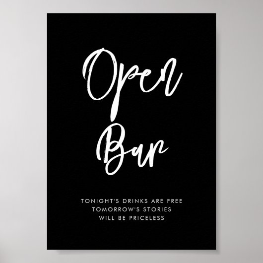 Eigentijds modern zwart Open Bar teken Poster (Voorkant)