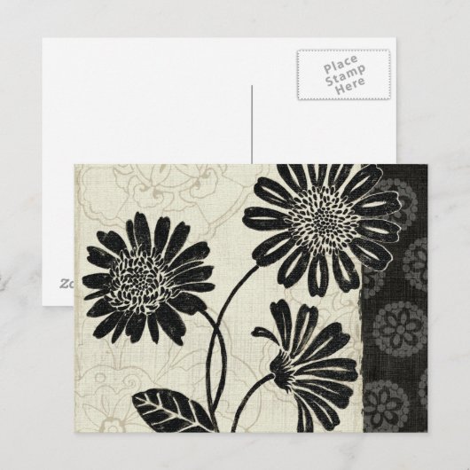Eigentijdse Bloemen in Zwart-wit Briefkaart (Voorkant / Achterkant)