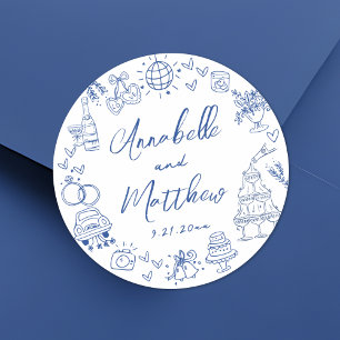 Eigentijdse handgetekende blauwe fantasievolle tro ronde sticker