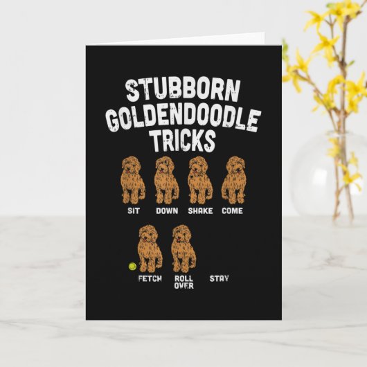 Eigenwijze Goldendoodle Trucs Grappige Hondentrain Kaart (Gele Bloem)