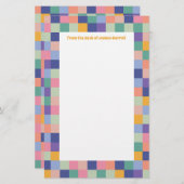 Eigenzinnig en Leuk Kleurrijk Checkerboard Grid Briefpapier (Voorkant / Achterkant)