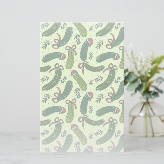 Eigenzinnig feestelijk kerstaugurken patroon briefpapier (Staand voorkant)