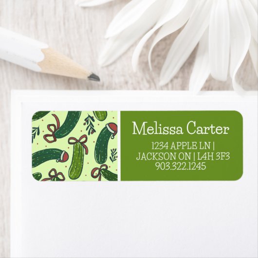 Eigenzinnig feestelijk kerstaugurken patroon etiket (Insitu)