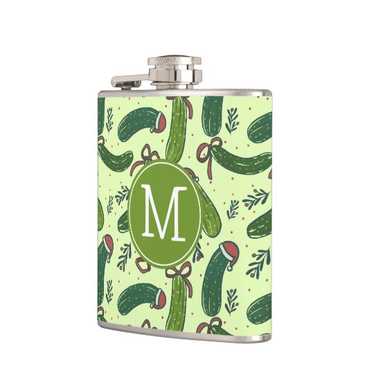 Eigenzinnig feestelijk kerstaugurken patroon heupfles (Links)