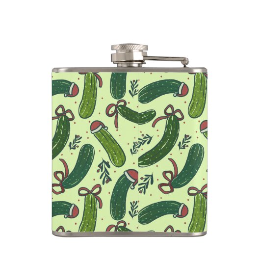 Eigenzinnig feestelijk kerstaugurken patroon heupfles (Achterkant)