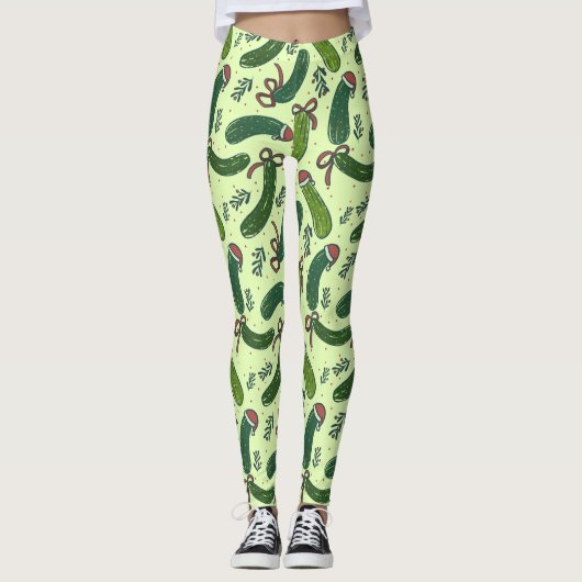 Eigenzinnig feestelijk kerstaugurken patroon leggings (Voorkant)