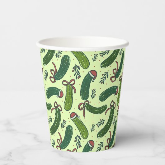 Eigenzinnig feestelijk kerstaugurken patroon papieren bekers (Achterkant)