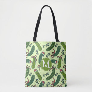 Eigenzinnig feestelijk kerstaugurken patroon tote bag