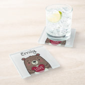 Eigenzinnig, grillig Beer met harttekening Glazen Onderzetter (Schuin)