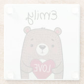 Eigenzinnig, grillig Beer met harttekening Glazen Onderzetter (Achterkant)