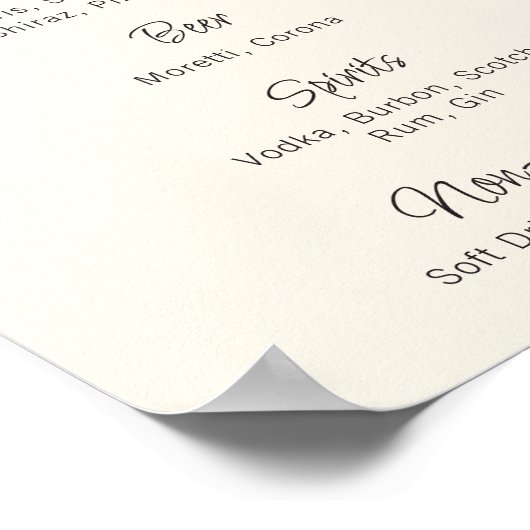 Eigenzinnig Handgeschreven Bruiloft Bar Menu Poster (Hoek)