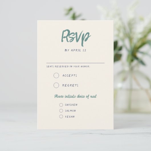 Eigenzinnig Handschrift Groen Blauw Retro Bruiloft RSVP Kaartje (Staand voorkant)