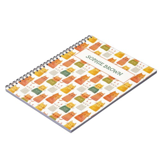 Eigenzinnig kattenpatroon met naam Schattige Notitieboek (Linkerzijde)