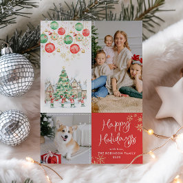 Eigenzinnig Winterdorp Vrolijk Kerstrood 2 Foto Feestdagenkaart