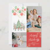 Eigenzinnig Winterdorp Vrolijk Kerstrood 2 Foto Feestdagenkaart (Voorkant)