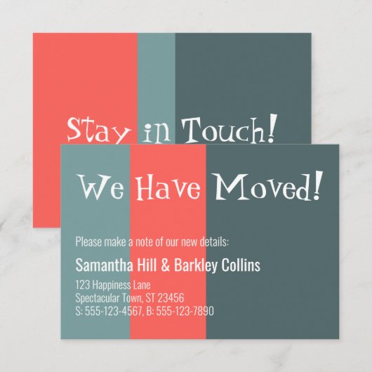 Eigenzinnig zijn we verhuisd! Kleurrijke nieuwe ad Notitiekaartje (Voorkant / Achterkant)