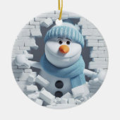 Eigenzinnige 3D Buck-Tooth Sneeuwman Keramisch Ornament (Voorkant)