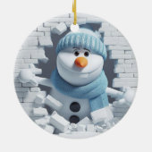 Eigenzinnige 3D Buck-Tooth Sneeuwman Keramisch Ornament (Achterkant)