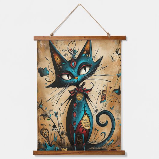 Eigenzinnige Abstracte Cat Character Art Hangend Wandkleed (Voorkant)