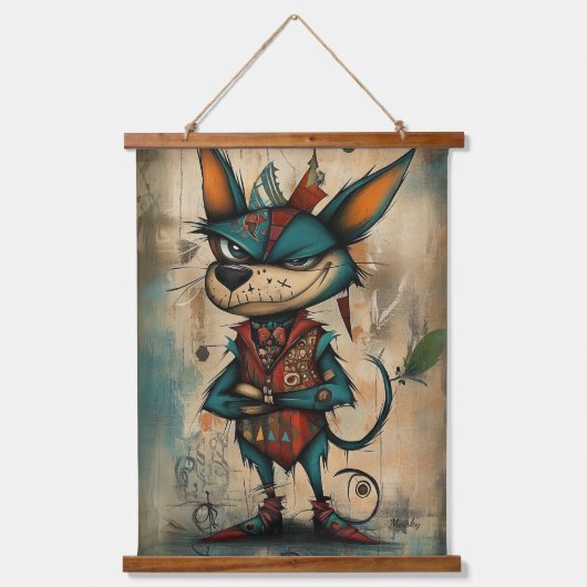 Eigenzinnige Abstracte Dog Character Art Hangend Wandkleed (Voorkant)