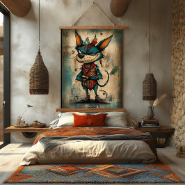 Eigenzinnige Abstracte Dog Character Art Hangend Wandkleed