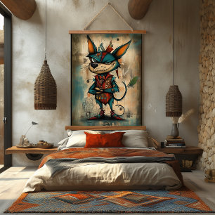 Eigenzinnige Abstracte Dog Character Art Hangend Wandkleed
