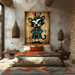 Eigenzinnige Abstracte Raccoon Character Art Hangend Wandkleed