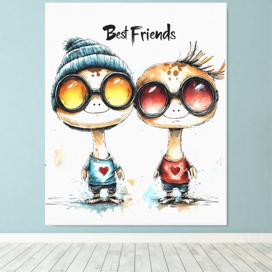 Eigenzinnige "Beste Vrienden" Wall Art Canvas Afdruk (Insitu (Houten vloer))