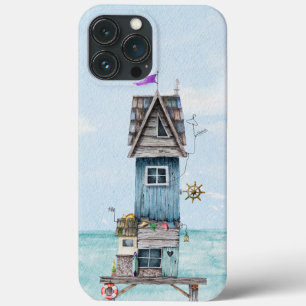 Eigenzinnige blauw waterverf strand hut huisje Case-Mate iPhone case