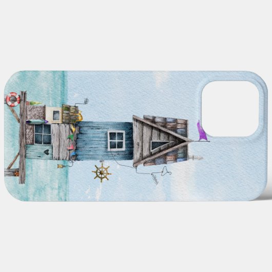 Eigenzinnige blauw waterverf strand hut huisje Case-Mate iPhone case (Achterkant (horizontaal))