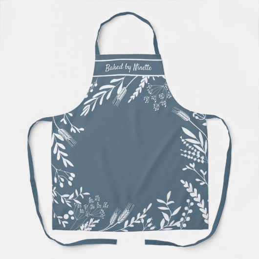 Eigenzinnige Bloemenkrans in Blauw Gepersonaliseer Schort (Voorkant)