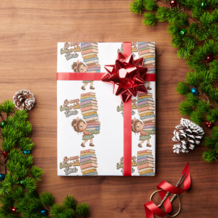 Eigenzinnige Boekliefhebber Meisje Clipart, Schatt Cadeaupapier