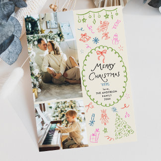 Eigenzinnige Boho Hand getrokken Vrolijk Kerstmis Feestdagenkaart