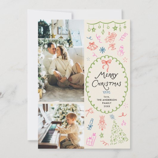 Eigenzinnige Boho Hand getrokken Vrolijk Kerstmis  Feestdagenkaart (Voorkant)