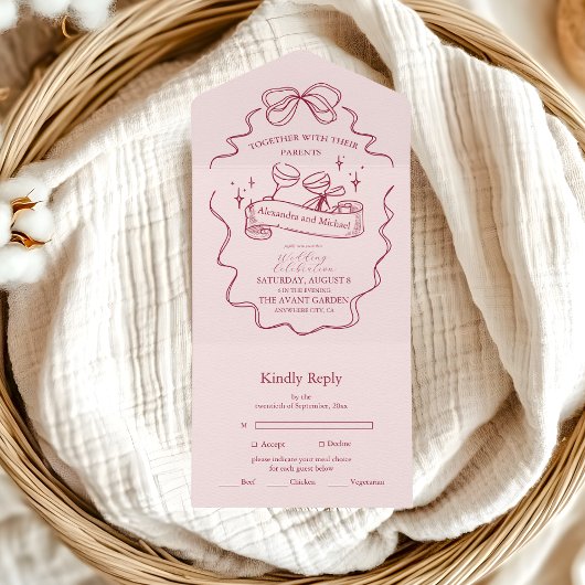 eigenzinnige boog handgeschreven bruiloft all in one uitnodiging