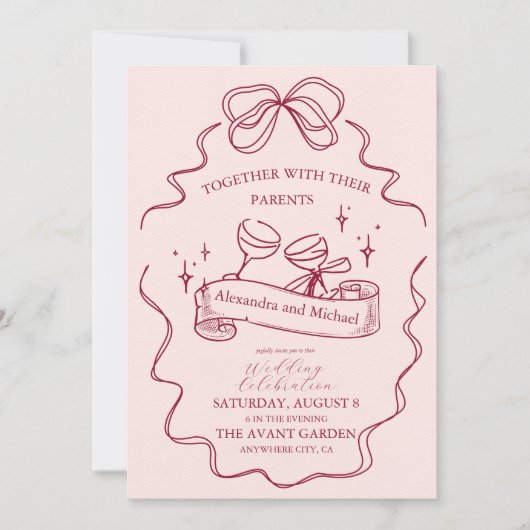 eigenzinnige boog handgeschreven bruiloft kaart (Voorkant)