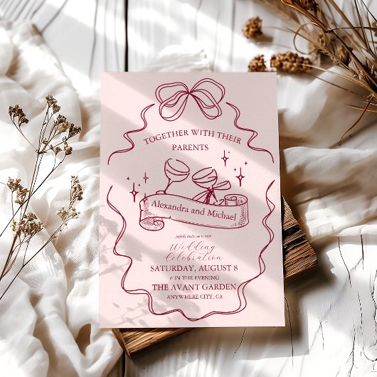 eigenzinnige boog handgeschreven bruiloft kaart