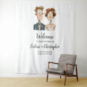 Eigenzinnige bruiloft achtergrond Waterverf bruid Wandkleed (In situ)