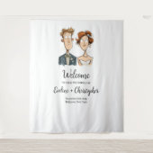 Eigenzinnige bruiloft achtergrond Waterverf bruid Wandkleed (Voorkant)