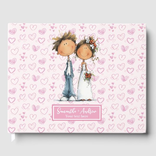 Eigenzinnige bruiloft paar Waterverf gastenboek (Voorkant)