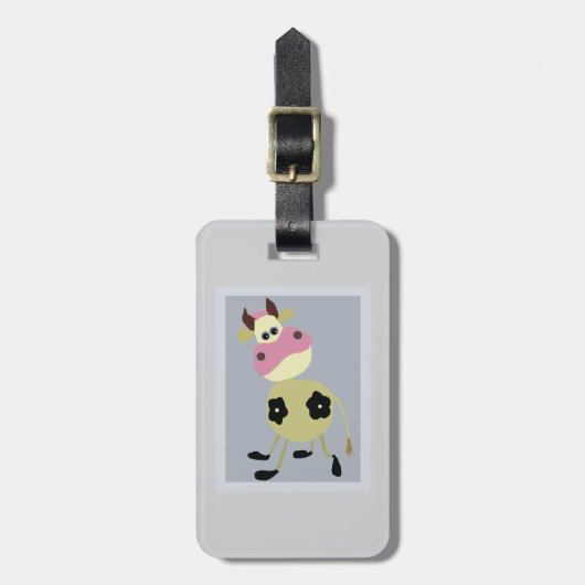 Eigenzinnige Cartoon Koe Fun Boerderij Dier Bagagelabel (Voorkant verticaal)