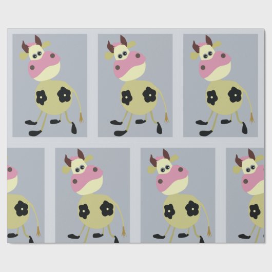 Eigenzinnige Cartoon Koe Fun Boerderij Dier Cadeaupapier (Vlak)