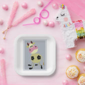 Eigenzinnige Cartoon Koe Fun Boerderij Dier Papieren Bordje (Feest)