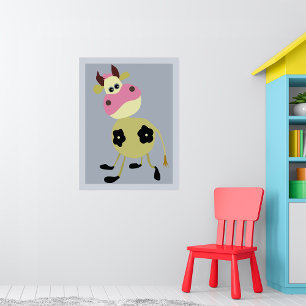 Eigenzinnige Cartoon Koe Fun Boerderij Dier Poster