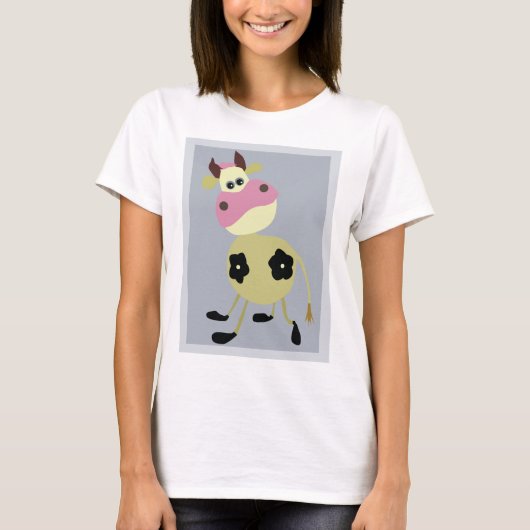 Eigenzinnige Cartoon Koe Fun Boerderij Dier T-shirt (Voorkant)